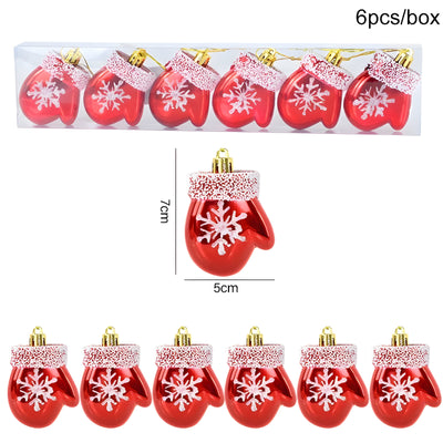Starry Sky | Set of 6 Christmas Tree Ornaments - Festive Red Candy and Snowflake Decorations