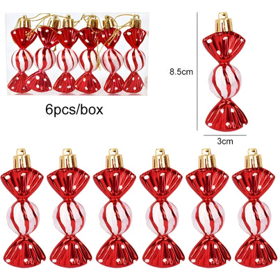 Starry Sky | Set of 6 Christmas Tree Ornaments - Festive Red Candy and Snowflake Decorations