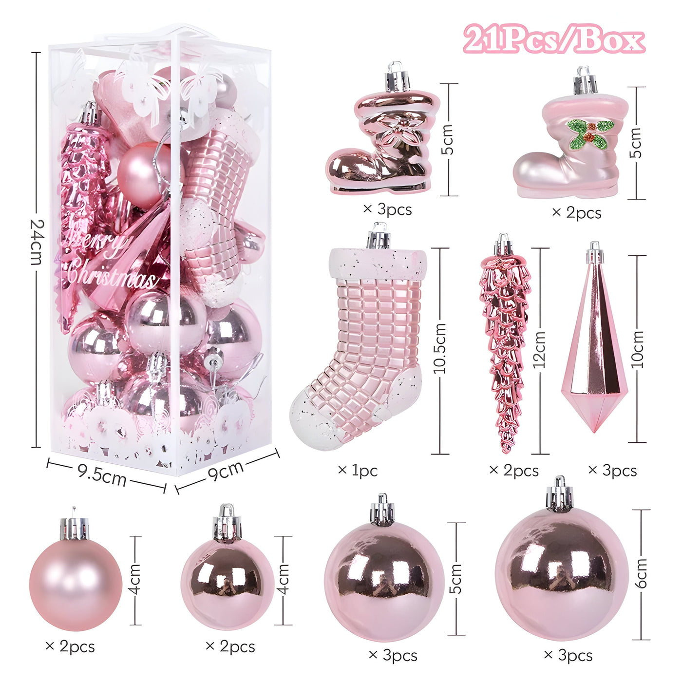 Crystal | 21 pieces Christmas ball ornaments - elegant icicle hangers for decorations