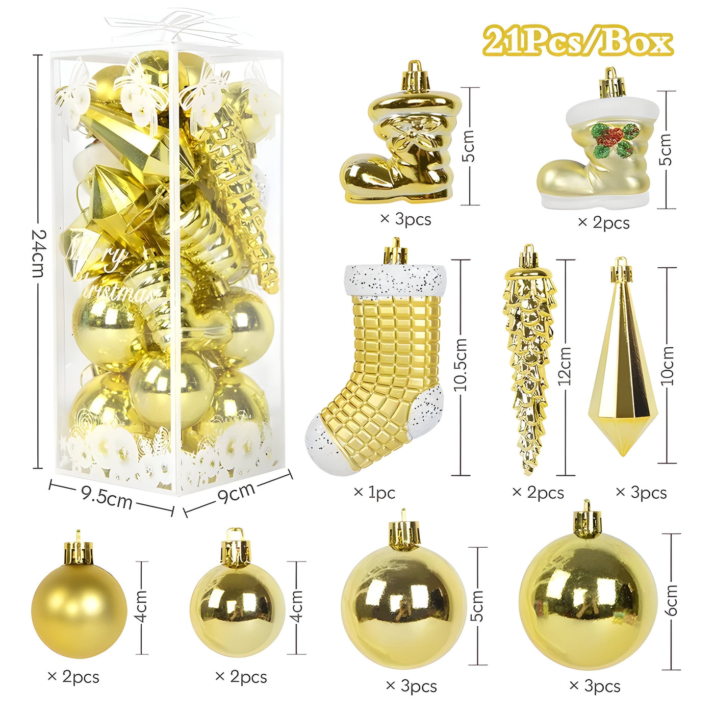 Crystal | 21 pieces Christmas ball ornaments - elegant icicle hangers for decorations