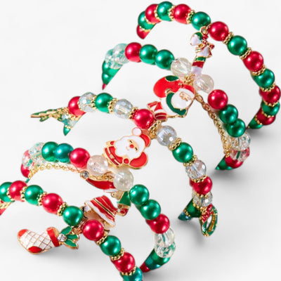 Festive Jewelry | Red and Green Plastic Bead Bracelets – Trendy Christmas Accessories for Men and Women