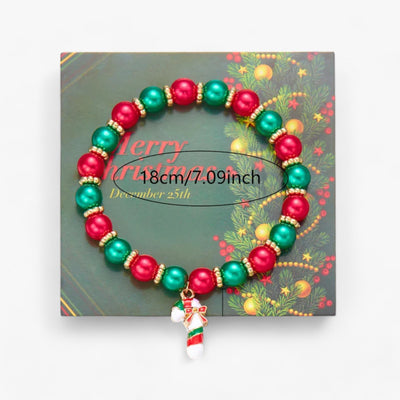 Festive Jewelry | Red and Green Plastic Bead Bracelets – Trendy Christmas Accessories for Men and Women