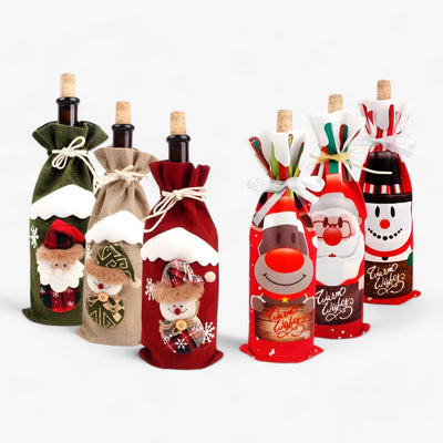 FengRise Decoration | Santa Bottle Cover - Christmas Stocking Gift Holder - Christmas Tableware - New Year's Gift