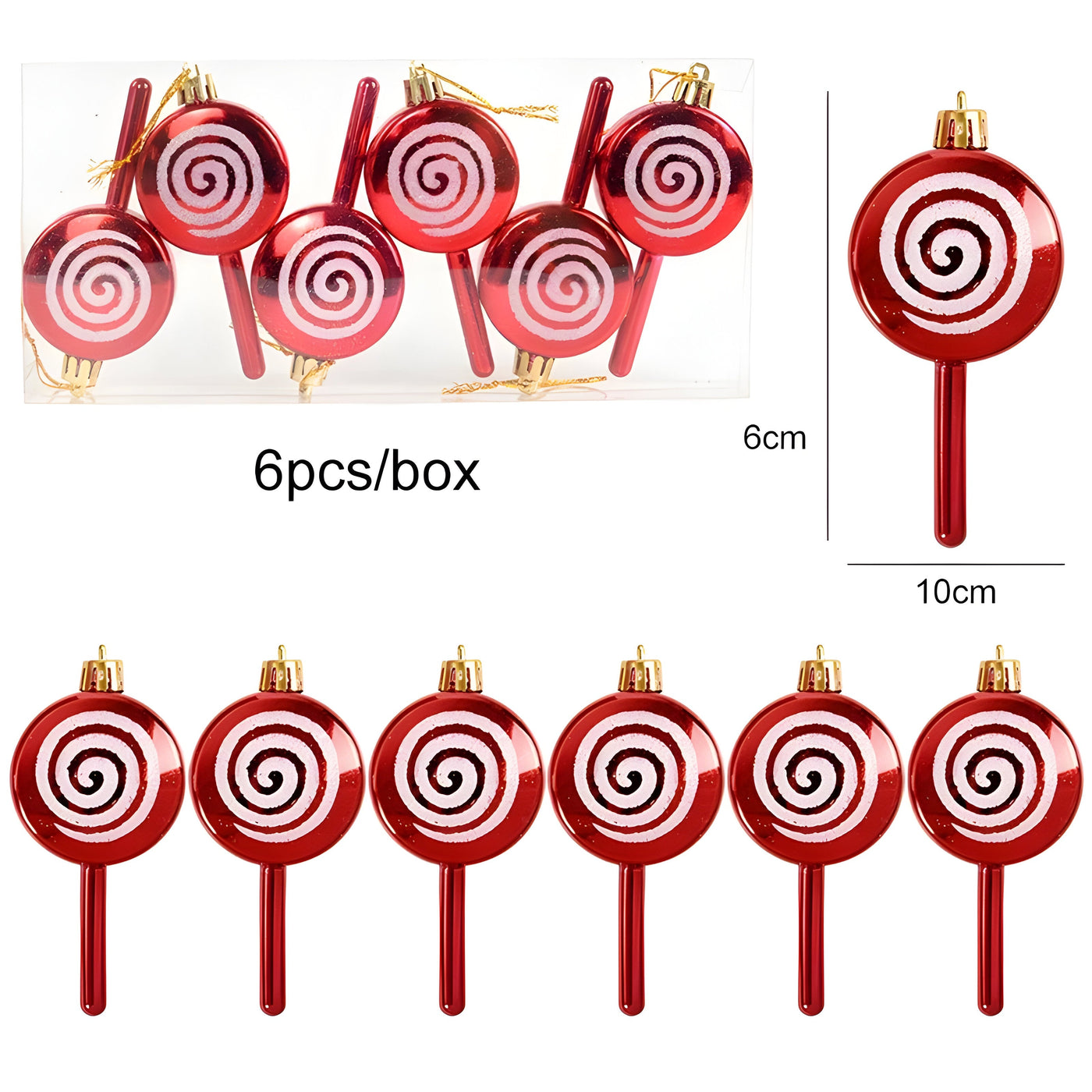 Starry Sky | Set of 6 Christmas Tree Ornaments - Festive Red Candy and Snowflake Decorations