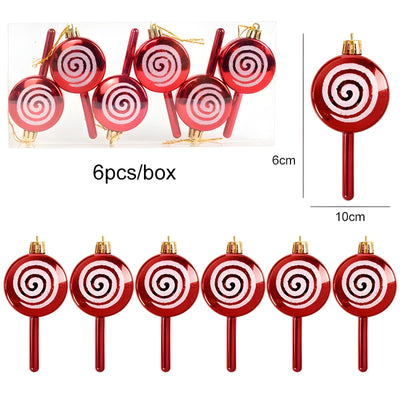 Starry Sky | Set of 6 Christmas Tree Ornaments - Festive Red Candy and Snowflake Decorations