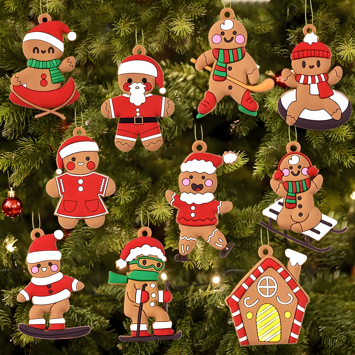 GingerBell | 10 pieces Sport Gingerbread Man Ornaments - Festive Decorations for the Tree