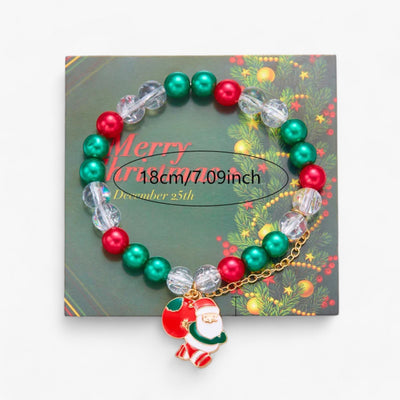 Festive Jewelry | Red and Green Plastic Bead Bracelets – Trendy Christmas Accessories for Men and Women