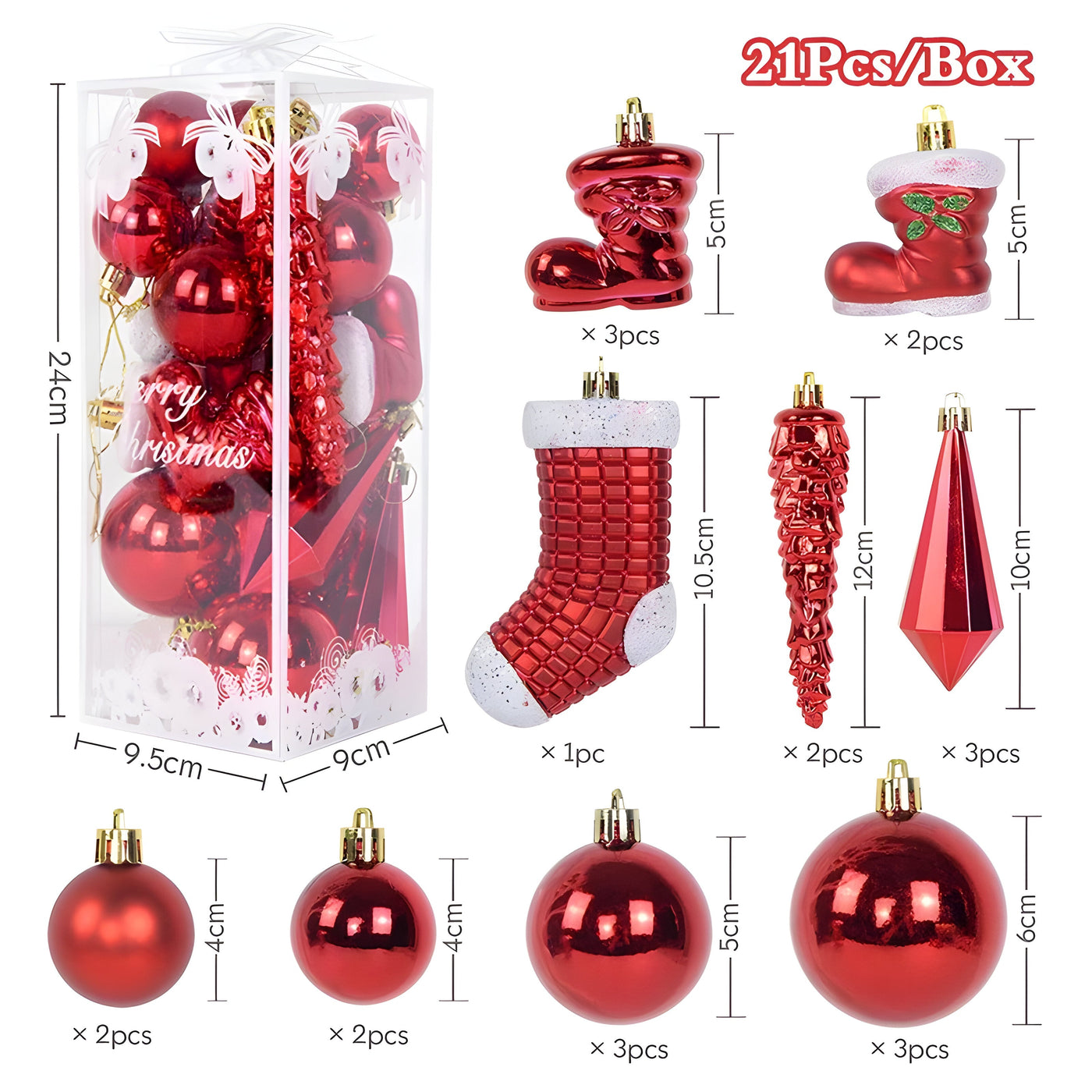 Crystal | 21 pieces Christmas ball ornaments - elegant icicle hangers for decorations