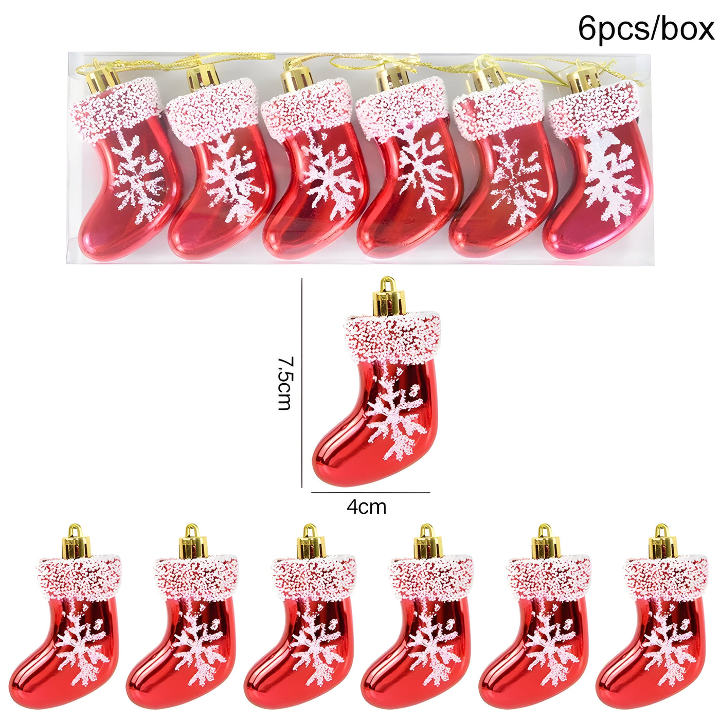 Starry Sky | Set of 6 Christmas Tree Ornaments - Festive Red Candy and Snowflake Decorations