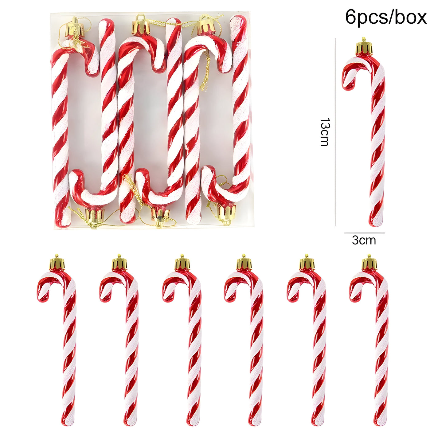 Starry Sky | Set of 6 Christmas Tree Ornaments - Festive Red Candy and Snowflake Decorations