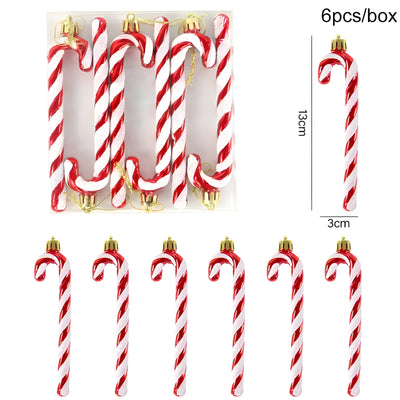 Starry Sky | Set of 6 Christmas Tree Ornaments - Festive Red Candy and Snowflake Decorations